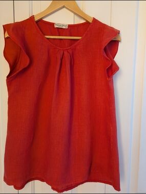 Ruffle Cap Sleeve Linen Top